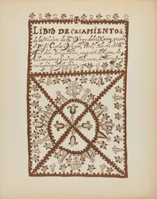 Plate 1: Jemez Book of Marriages: From Portfolio "Spanish Colonial Designs of New Mexico", 1935/1942 Creator: Unknown