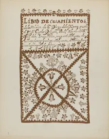Plate 1: Jemez Book of Marriages: From Portfolio "Spanish Colonial Designs of New Mexico", 1935/1942 Creator: Unknown