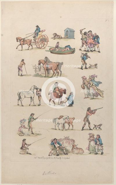 Plate 1, Outlines of Figures, Landscapes and Cattle...for the Use of Learners, Ma..., March 8, 1790. Creator: Thomas Rowlandson.