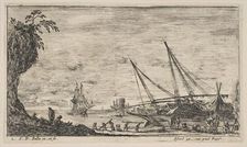 Plate 1: seaport with ships, from Seascapes (Paysages maritimes), ca. 1644. Creator: Stefano della Bella