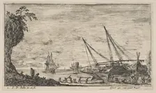 Plate 1: seaport with ships, from Seascapes (Paysages maritimes), ca. 1644. Creator: Stefano della Bella