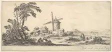 Plate 10: a family in center foreground, various figures and horses in middleground, a..., ca. 1641. Creator: Stefano della Bella
