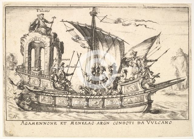 Plate 10: Agamemnon and Menelaus seated in a boat accompanied by other figures including V..., 1664. Creator: Unknown.