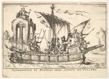 Plate 10: Agamemnon and Menelaus seated in a boat accompanied by other figures including V..., 1664. Creator: Unknown