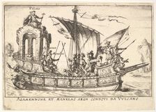 Plate 10: Agamemnon and Menelaus seated in a boat accompanied by other figures including V..., 1664. Creator: Unknown
