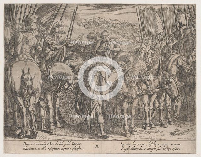 Plate 10: Alexander Finding the Body of Darius, from The Deeds of Alexander the Great,, 1608. Creator: Antonio Tempesta.