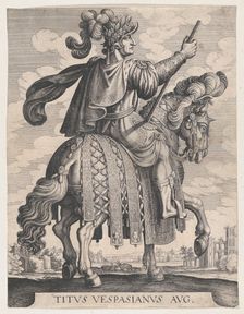 Plate 10: Emperor Titus on Horseback, from The First Twelve Roman Caesars after Tempe..., 1610-50. Creator: Matthaus Merian