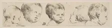 Plate 10: Five Heads of Children, from Collection of various doodles and etching proo..., ca. 1646. Creator: Stefano della Bella