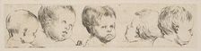 Plate 10: Five Heads of Children, from Collection of various doodles and etching proo..., ca. 1646. Creator: Stefano della Bella