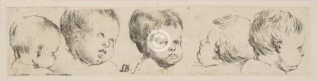 Plate 10: Five Heads of Children, from 'Collection of various doodles and etching proo..., ca. 1646. Creator: Stefano della Bella.
