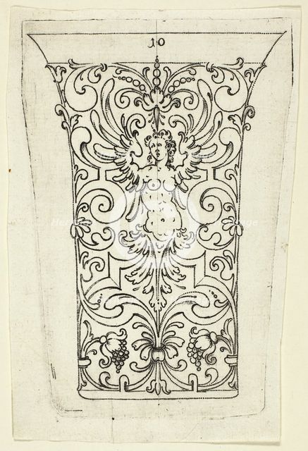Plate 10, from twenty ornamental designs for goblets and beakers, 1604. Creator: Master AP.