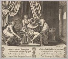 Plate 10: nymphs assisting Psyche to dress her hair, from The Fable of Psyche 1530-60. Creator: Master of the Die