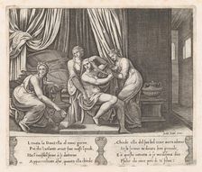 Plate 10: Nymphs dressing Psyche's hair, from the Story of Cupid and Psyche as told by ..., 1530-60. Creator: Master of the Die