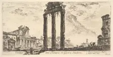 Plate 10: Ruins of the Temple of Jupiter Stator (Jupiter the Supporter). 1. Temple of ..., ca. 1748. Creator: Giovanni Battista Piranesi