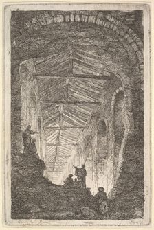Plate 10: The Ancient Gallery: a large covered gallery, light entering from the bac..., ca. 1763-64. Creator: Hubert Robert
