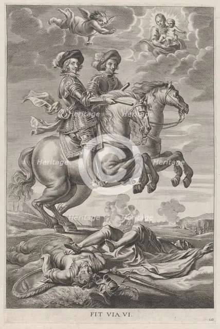 Plate 10: The King of Hungary and Ferdinand on horseback; from Guillielmus Becanus's 'Sere..., 1636. Creator: Pieter de Jode II.