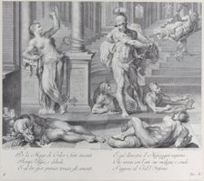 Plate 10: Ulysses compelling Circe to restore his companions human shapes, which she had ..., 1756. Creators: Bartolomeo Crivellari, Domenico Maria Fratta