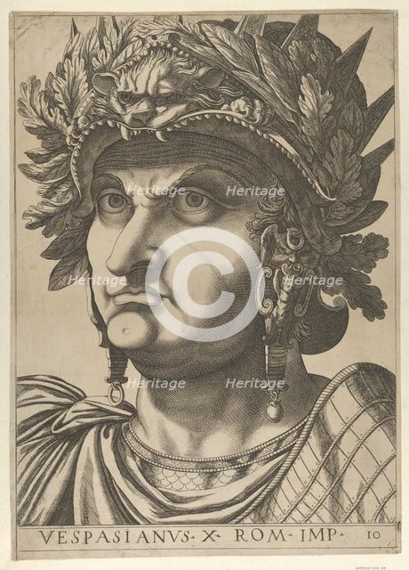 Plate 10: Vespasian with his head turned slightly to the left, from 'The Twelve Caesars..., 1610-40. Creator: Anon.
