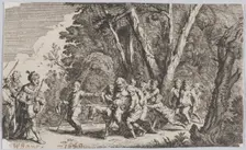 Plate 101: Silenus before King Midas, from Ovid's Metamorphoses 1641. Creator: Johann Wilhelm Baur