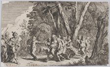 Plate 101: Silenus before King Midas, from Ovid's Metamorphoses 1641. Creator: Johann Wilhelm Baur