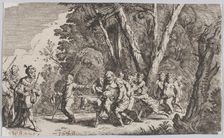 Plate 101: Silenus before King Midas, from Ovid's Metamorphoses 1641. Creator: Johann Wilhelm Baur