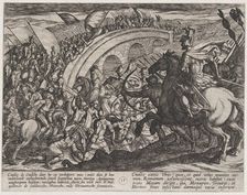 Plate 11: Civilis Troops Crossing the Maas River, from The War of the Romans Against the ..., 1611. Creator: Antonio Tempesta
