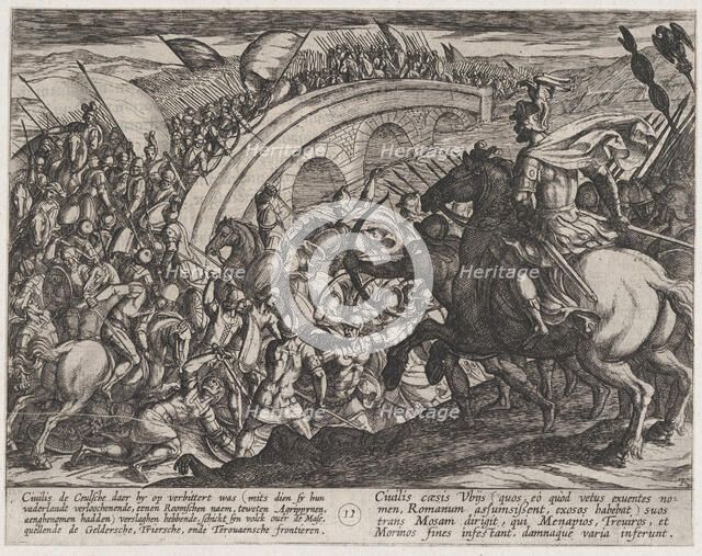 Plate 11: Civilis' Troops Crossing the Maas River, from The War of the Romans Against the ..., 1611. Creator: Antonio Tempesta.