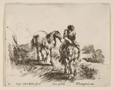 Plate 11: a young horseman, seen from the front, leading another horse, from Diver..., ca. 1644-47. Creator: Stefano della Bella