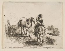 Plate 11: a young horseman, seen from the front, leading another horse, from Diver..., ca. 1644-47. Creator: Stefano della Bella