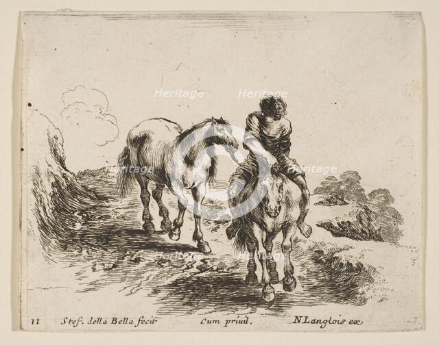 Plate 11: a young horseman, seen from the front, leading another horse, from 'Diver..., ca. 1644-47. Creator: Stefano della Bella.