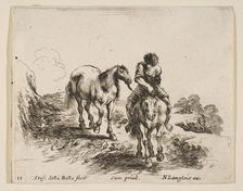 Plate 11: a young horseman, seen from the front, leading another horse, from Diver..., ca. 1644-47. Creator: Stefano della Bella