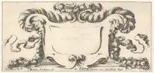 Plate 11: a cartouche with fruits, flowers, and leaves at top, a mask of a faun in ..., ca. 1640-45. Creator: Francois Collignon