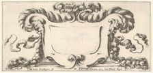 Plate 11: a cartouche with fruits, flowers, and leaves at top, a mask of a faun in ..., ca. 1640-45. Creator: Francois Collignon