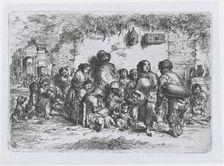 Plate 11: a group of people outdoors, from the series of customs and pastimes of the Spani..., 1850. Creator: Francisco Lameyer Berenguer