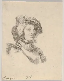 Plate 11: bust of a man wearing a cap and looking towards the right, from Various heads a..., 1650. Creator: Stefano della Bella