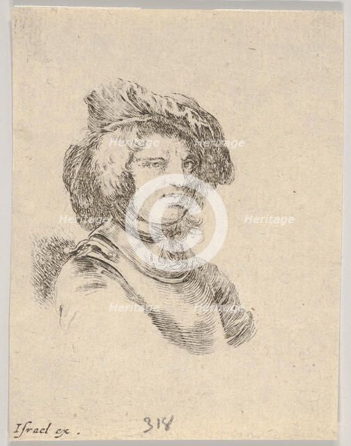 Plate 11: bust of a man wearing a cap and looking towards the right, from 'Various heads a..., 1650. Creator: Stefano della Bella.