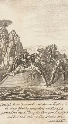 Plate 11 for Ariosto's Orlando Furioso 1772. Creators: Daniel Nikolaus Chodowiecki, Daniel Berger