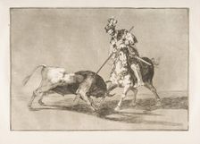 Plate 11 from the Tauromaquia': The Cid campeador spearing another bull., 1816. Creator: Francisco Goya