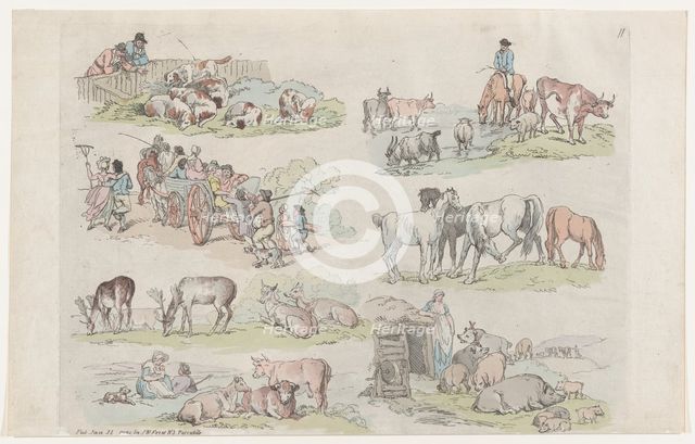 Plate 11, Outlines of Figures, Landscapes and Cattle...for the Use of Learners..., January 31, 1791. Creator: Thomas Rowlandson.