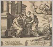 Plate 11: Psyche gives presents to her sisters, from The Fable of Psyche 1530-60. Creator: Master of the Die