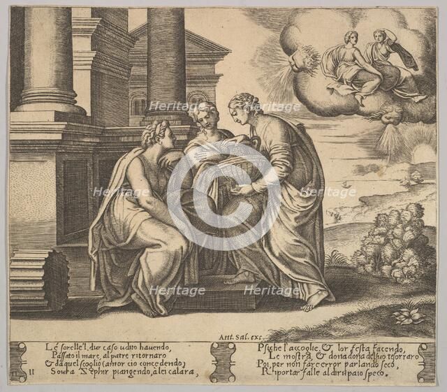 Plate 11: Psyche gives presents to her sisters, from 'The Fable of Psyche', 1530-60. Creator: Master of the Die.
