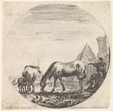 Plate 11: the pyramid of Caius Cestius to right in the background, a horse grazing ..., ca. 1643-48. Creator: Stefano della Bella