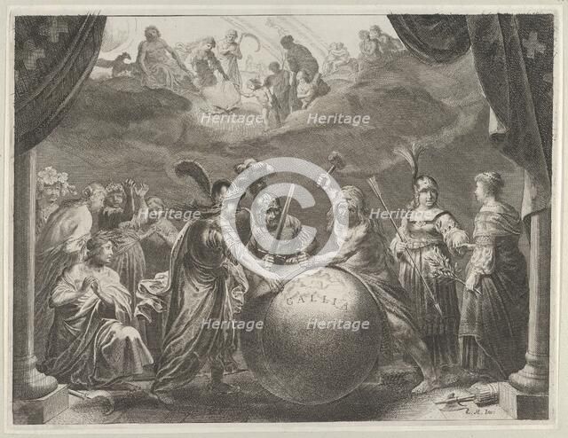 Plate 12: Allegory on the Discord in France, from Caspar Barlaeus, "Medicea Hospes", 1638. Creator: Pieter Nolpe.