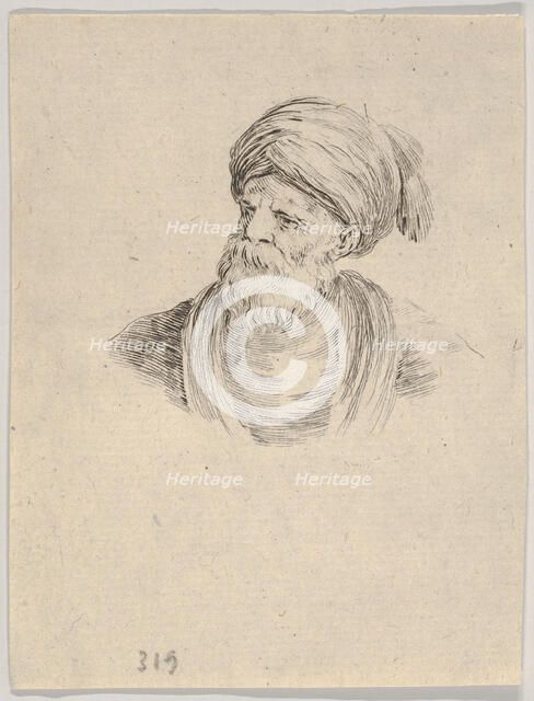 Plate 12: bust of an old Turkish man in a turban, looking towards the left, from 'Various ..., 1650. Creator: Stefano della Bella.