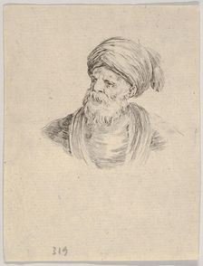Plate 12: bust of an old Turkish man in a turban, looking towards the left, from Various ..., 1650. Creator: Stefano della Bella