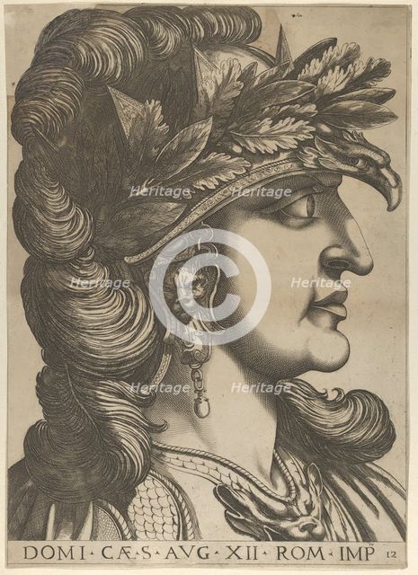 Plate 12: Domitian in profile to the right, from 'The Twelve Caesars', 1610-40. Creator: Anon.
