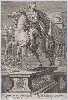 Plate 12: equestrian statue of Domitian, seen three-quarters to the left, with his ..., ca. 1587-89. Creator: Adriaen Collaert