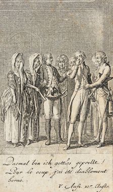 Plate 12 for C. L. Bretzner's The Marriage Broker 1784. Creator: Daniel Nikolaus Chodowiecki