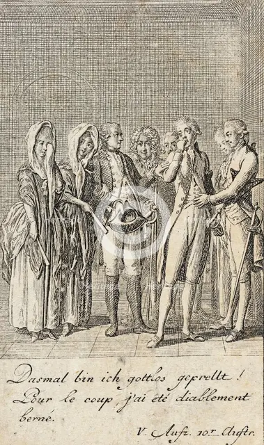 Plate 12 for C. L. Bretzner's 'The Marriage Broker', 1784. Creator: Daniel Nikolaus Chodowiecki.