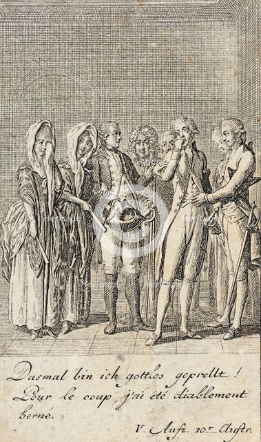 Plate 12 for C. L. Bretzner's 'The Marriage Broker', 1784. Creator: Daniel Nikolaus Chodowiecki.